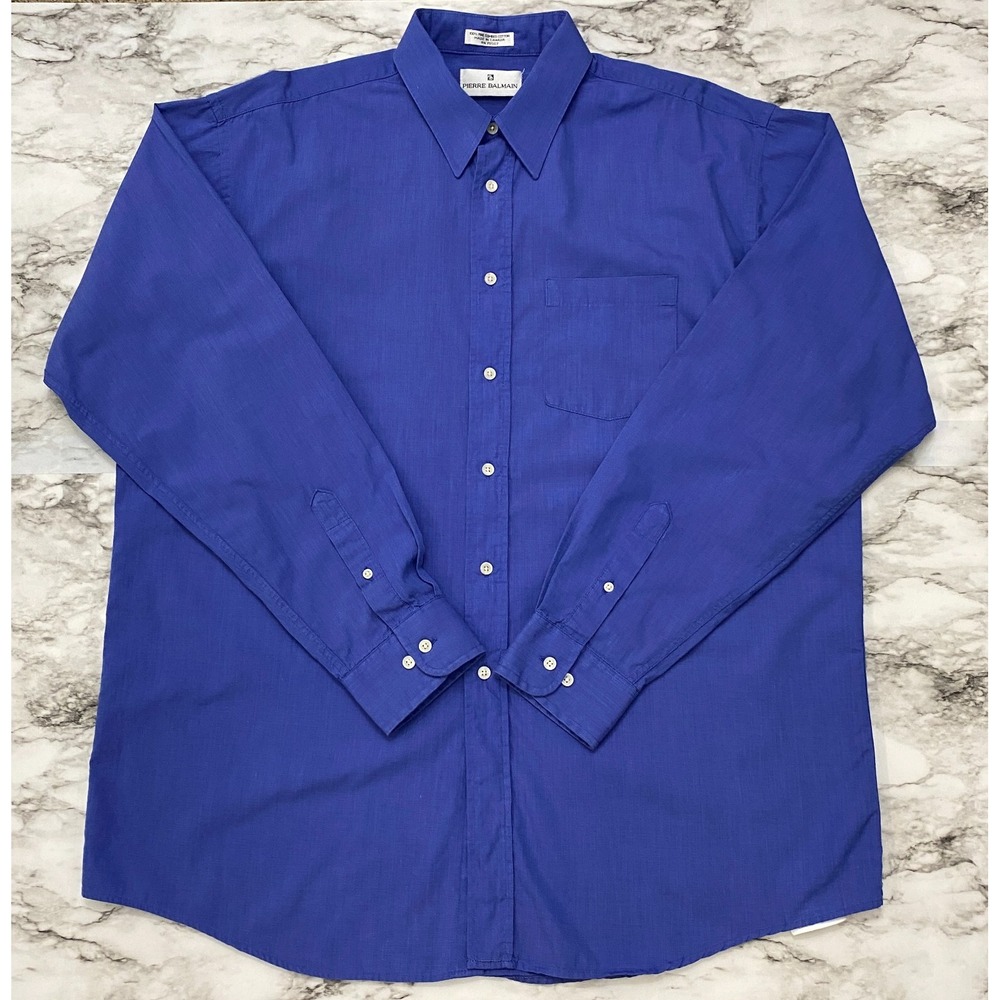Pierre Balmain Mens Dress Shirt Size 16.5 36/37 Blue Long Sleeve Made in Canada